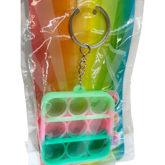 New PopToy Fidgety Silicone Green Pink Keyring Key Chain - Picture 2 of 5